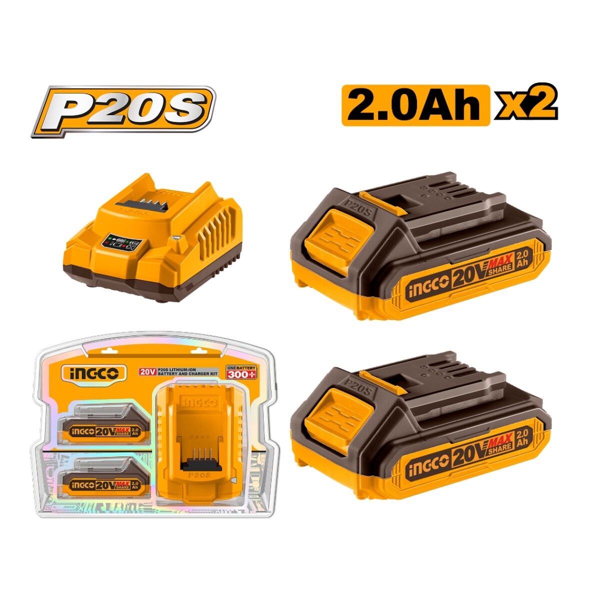 Set X2 Bateria 20V 2AMP + 1 Cargador Ingco 