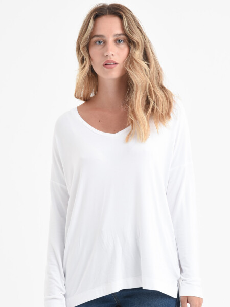 Remera manga larga escote en V Blanco