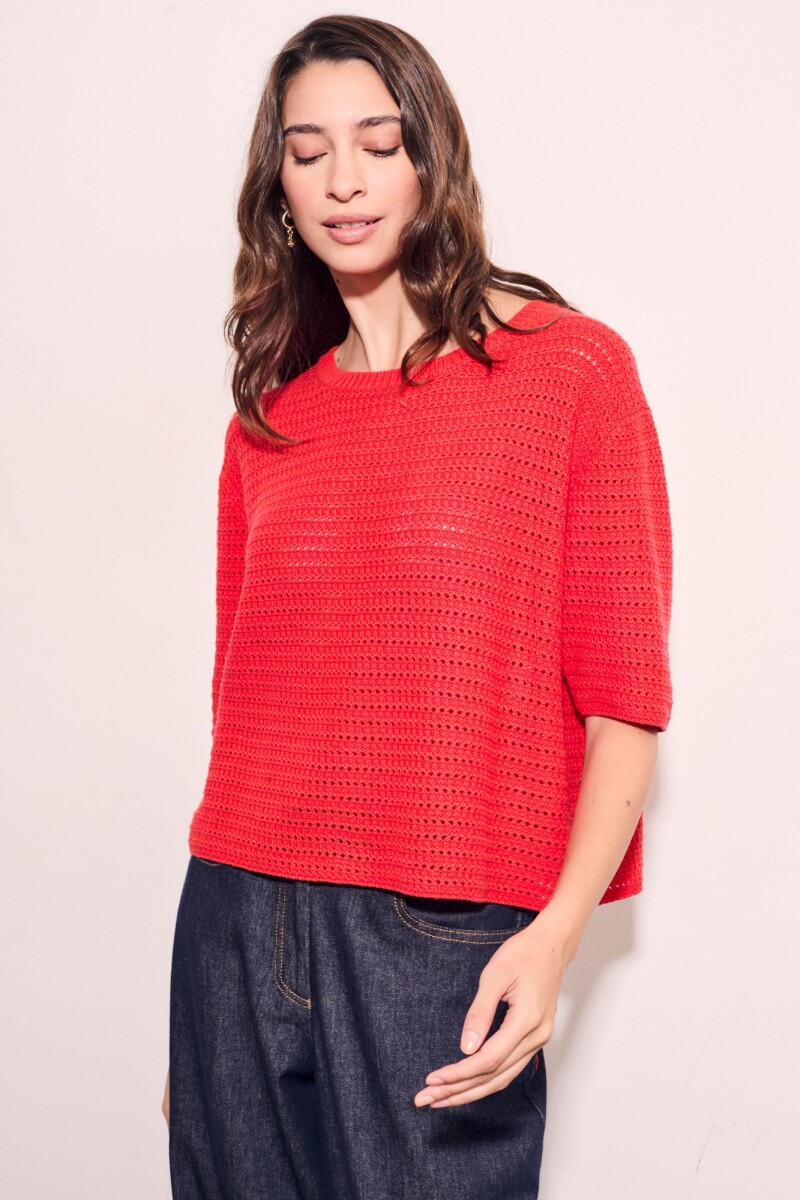 Sweater Texturado Algodon Rojo