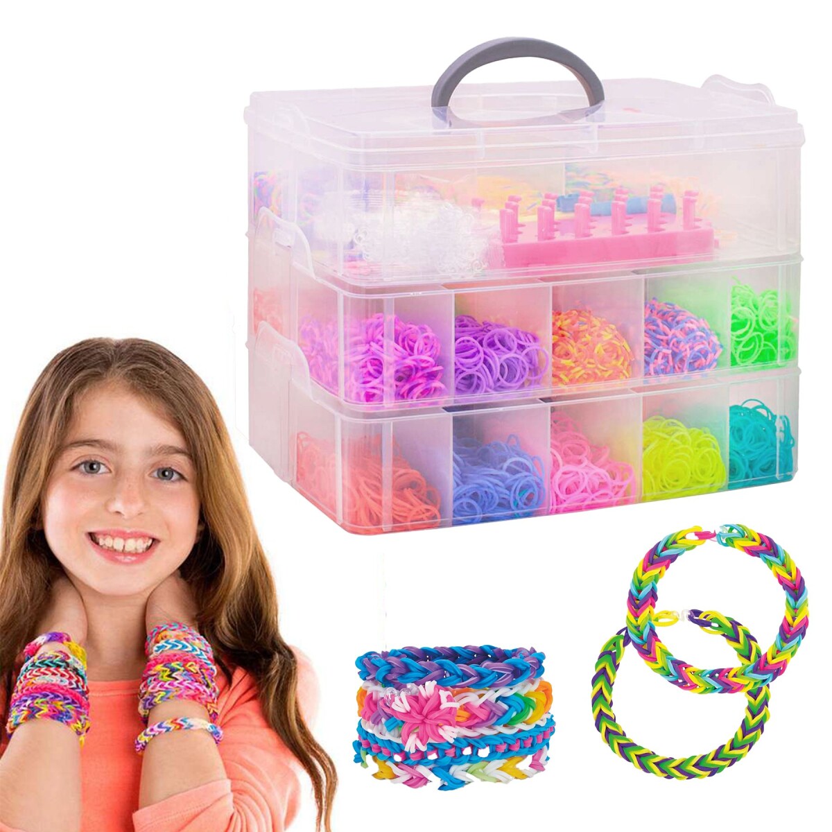 Set Manualidades Pulseras Gomitas Caja X 14500 + Accesorios® 