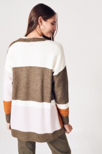 Cardigan Intarsia Color Block Safari