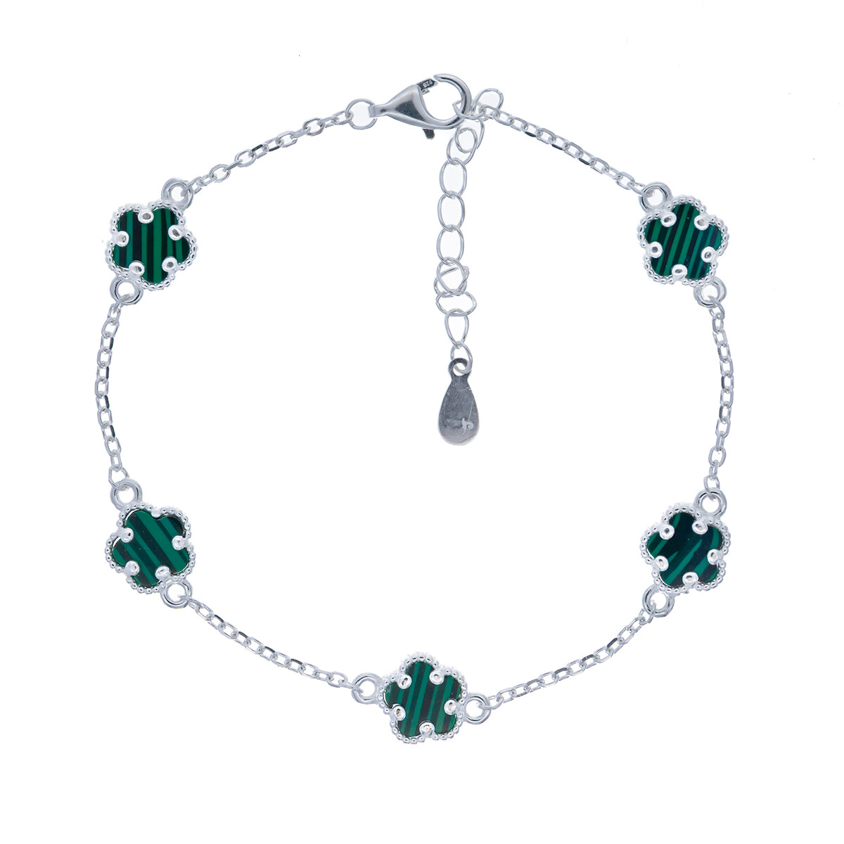 Pulsera de plata 925 con malaquita, FLOR. 