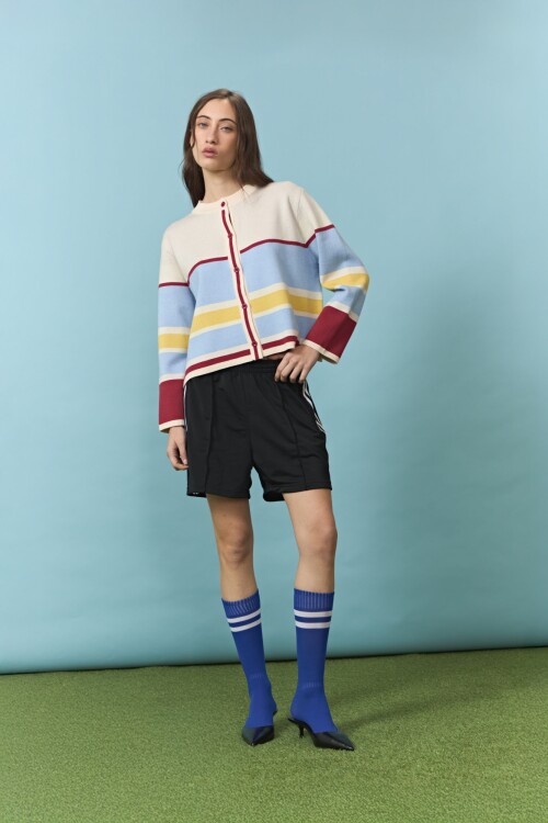 PREVENTA Cardigan rayas multicolor con jacquard en espalda crudo