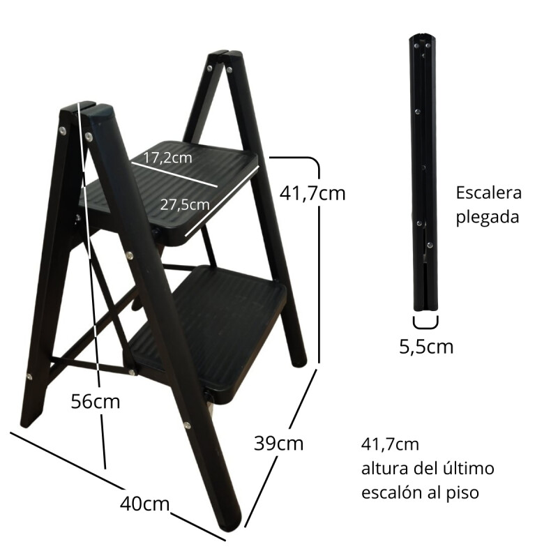 Escalera de 2 niveles metal 39x45x54cm negro NEGRO