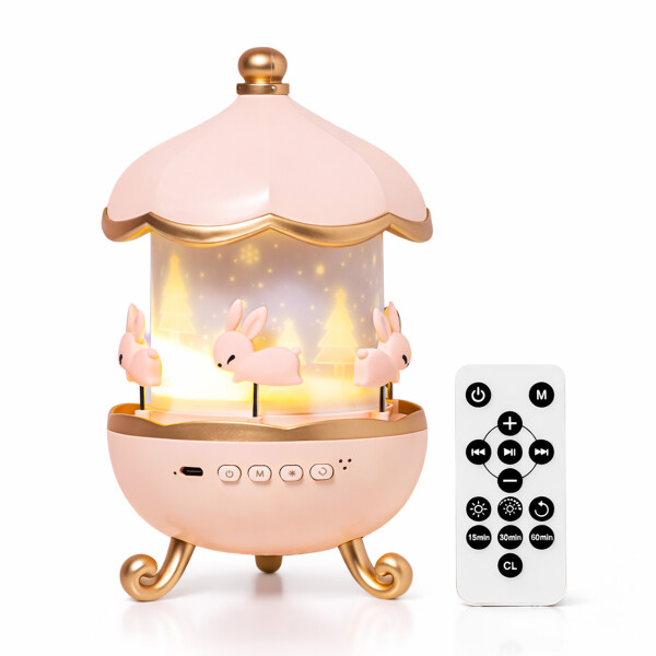 Lámpara Veladora Proyectora Conejo Recargable Control Remoto Color Rosa