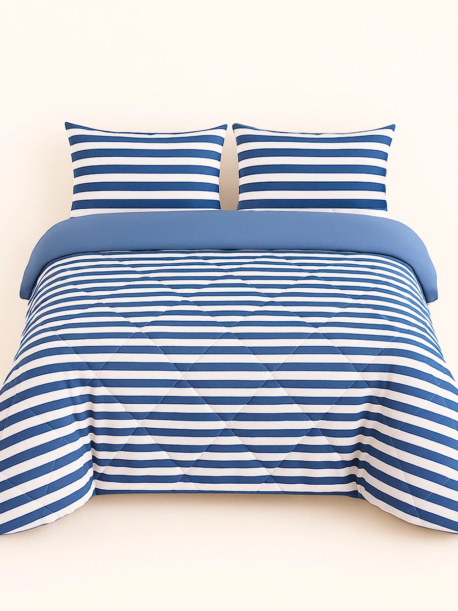 ACOLCHADO RAYAS CON FUNDAS 2 PLAZAS - AZUL OSCURO 