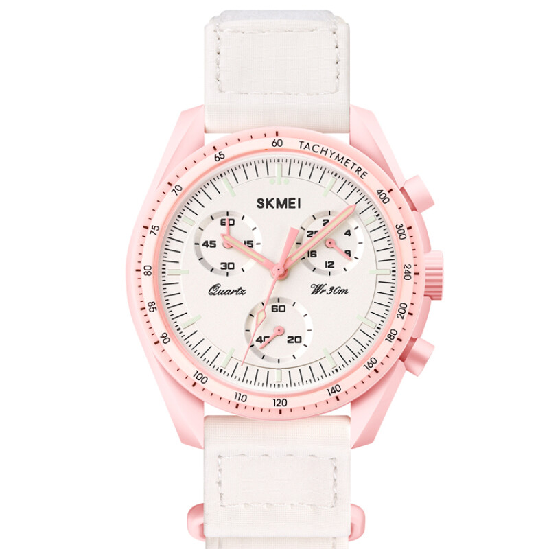 Reloj Skmei 1982PK Cronógrafo para Mujer con Correa de Lona Blanca Rosa