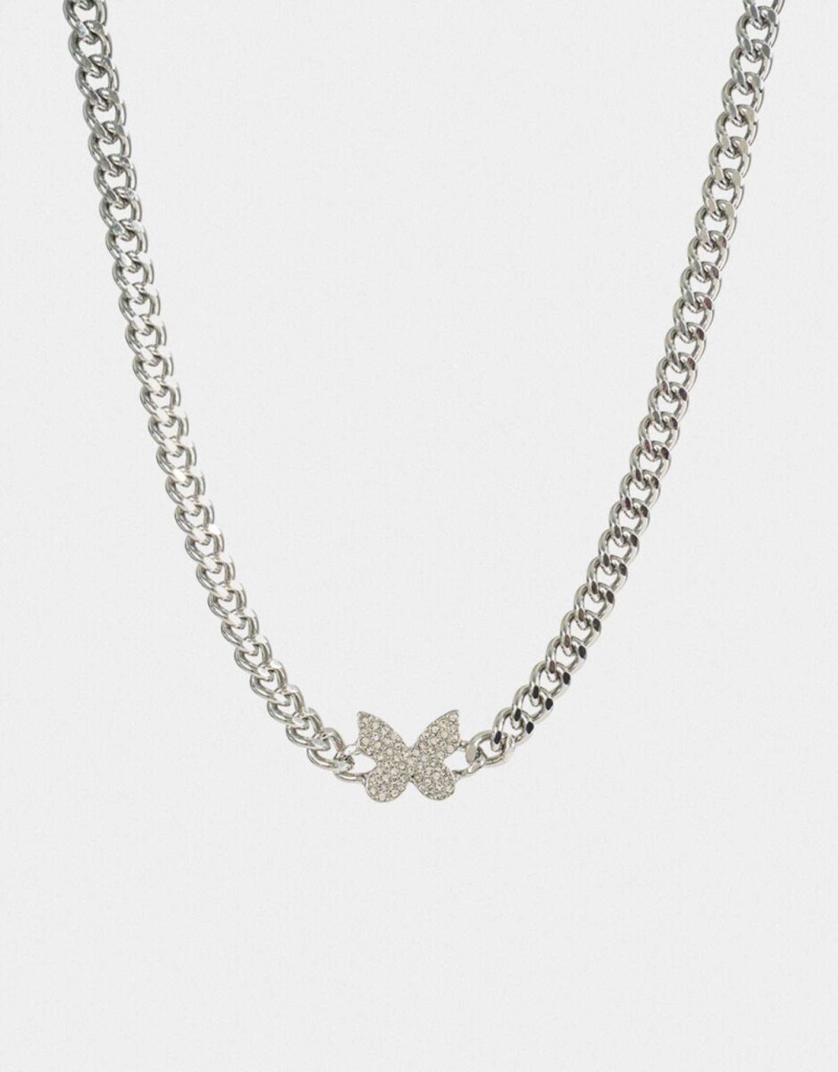 Collar Con Mariposa - Plateado 