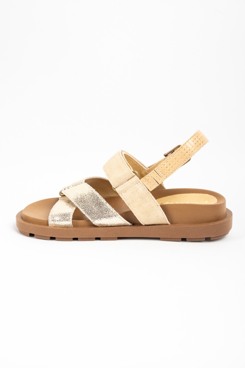Sandalias Track Camel Dorado Cuero Nácar