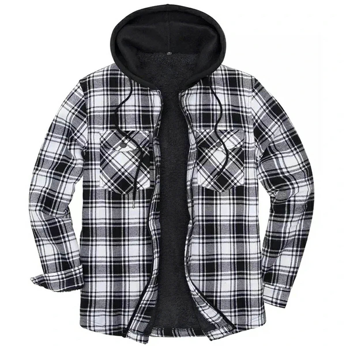 Campera Camisa Leñadora Cangurito Capucha Con Cierre - Blanco 