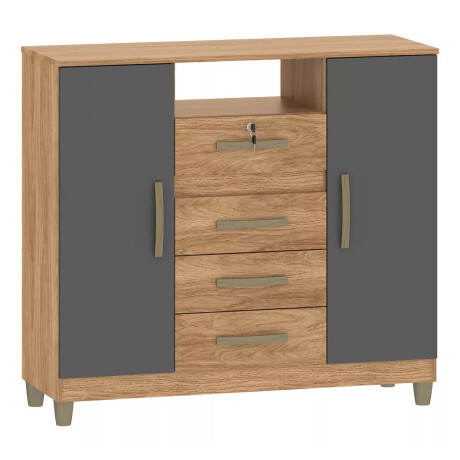 Cómoda cajonera 4 cajones 2 puertas - Con llave MARRÓN-GRIS