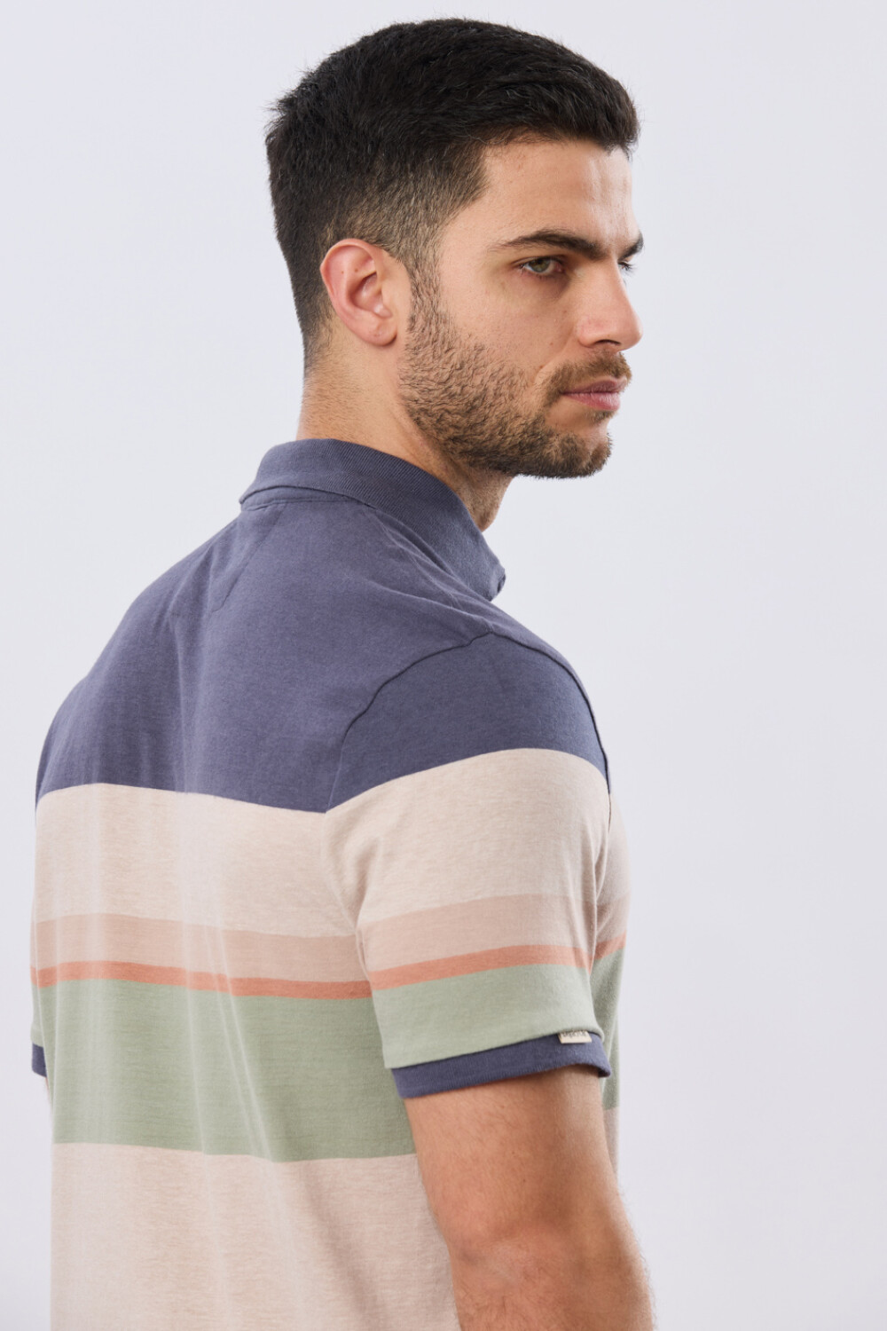 REMERA POLO RAYADA JERSEY Azul
