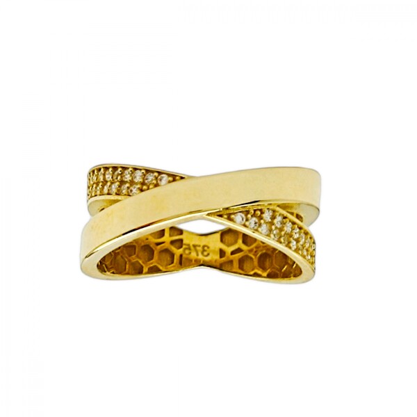 Anillo Cruzado Brillante -Oro bajo-Piedra Zirconia-AN8231 conpiedra