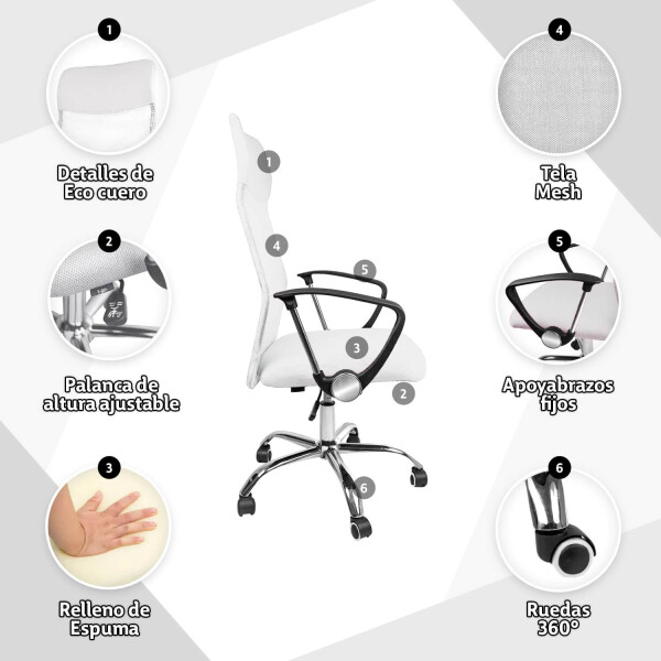 Silla De Escritorio Oficina Sillon Ejecutiva Ergonomica Tapizado Tela Mesh Con Cuero Sintetico Imback Color Blanco Silla De Escritorio Oficina Sillon Ejecutiva Ergonomica Tapizado Tela Mesh Con Cuero Sintetico Imback Color Blanco