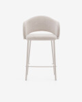 Taburete Maina de chenilla beige y patas de acero con acabado beige FSC Mix Credit 65 cm