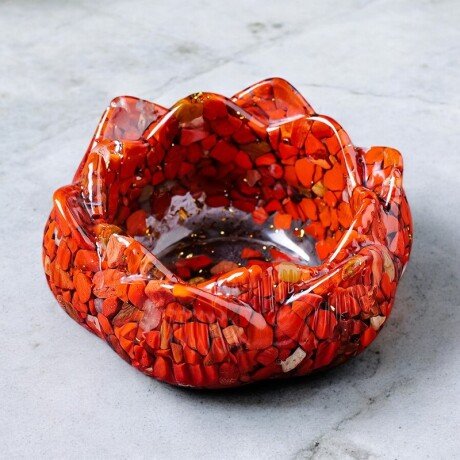 Portavela Flor De Loto En Piedra Rojo