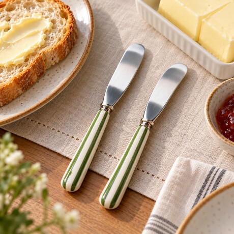 Set de 2 Espatulas para Untar Acero Inoxidable y Mango Rayas Verde
