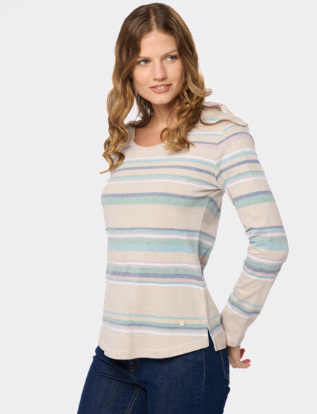 REMERA RAYADA MANGA LARGA Beige