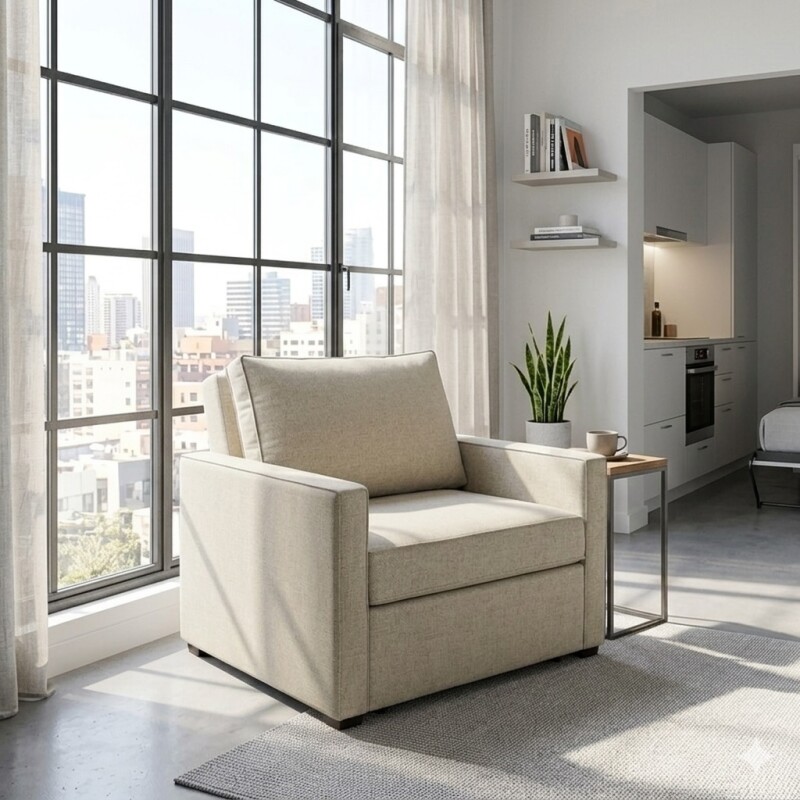 Sofá Cama de una plaza Beige Claro