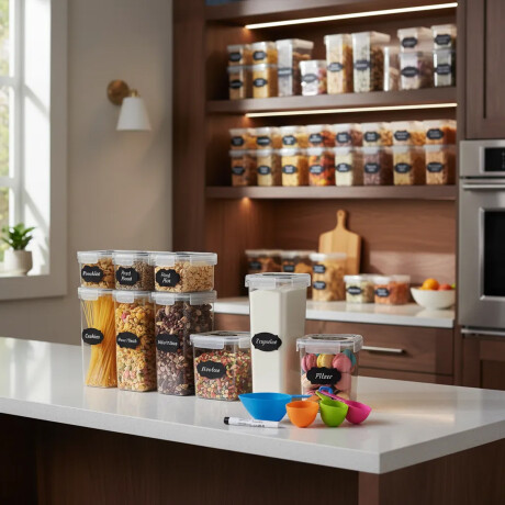 Set 24 Tarros Herméticos Cocina Apilables Con Accesorios Negro