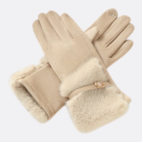 Guantes Selene De Abrigo Detalle De Piel y Pulsera Beige