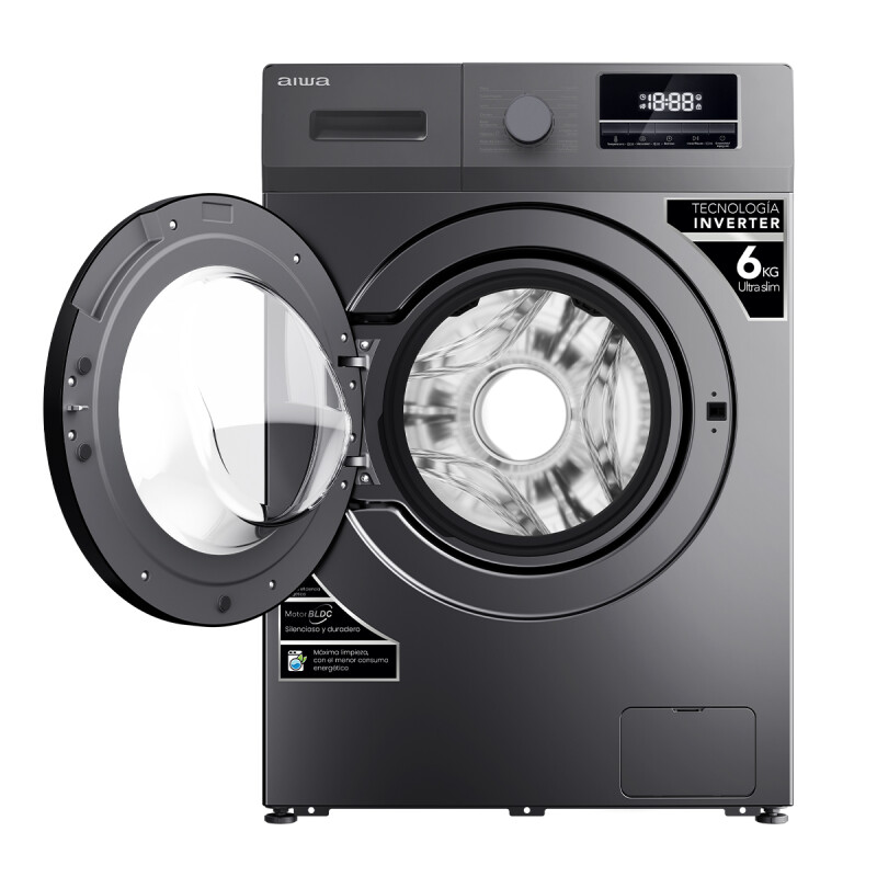 Lavarropas Automático Carga Frontal AIWA 6KG Inverter Gris