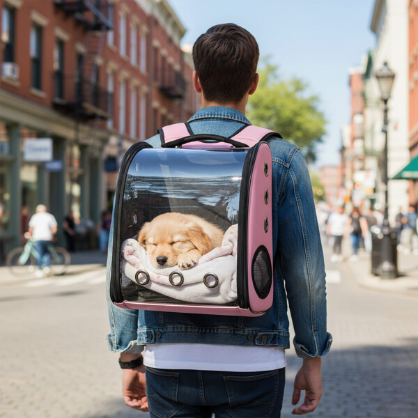 Mochila Transportadora Bolso Cuerina Premium Mascota Capsula Color Rosado