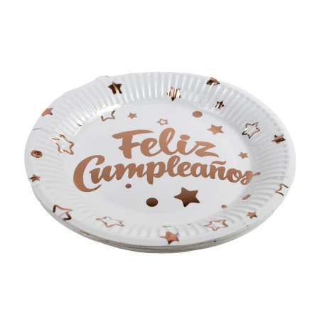 Platos de papel metalizados diseño de feliz cumpleaños Platos de papel metalizados diseño de feliz cumpleaños