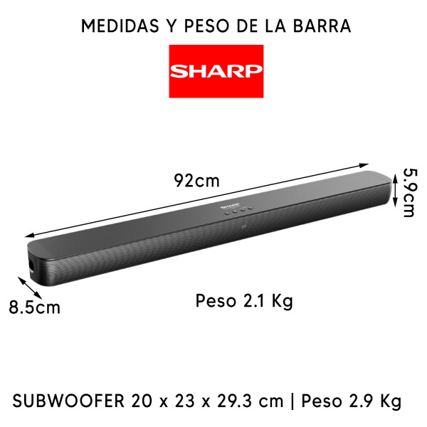 Barra De Sonido + Subwoofer Sharp Htsbw192 Rms 110w BARRA SONIDO SHARP SBW192 200W + SUB