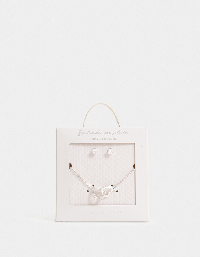 Bijouterie Set Con cubic zirconia Set De Aros Y Cadena Bañado En Plata - Plateado