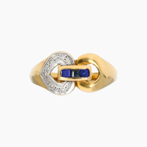 Anillo Bicolor de Oro 18K con Zafiros y Brillantes Anillo Bicolor De Oro 18k Con Zafiros Y Brillantes