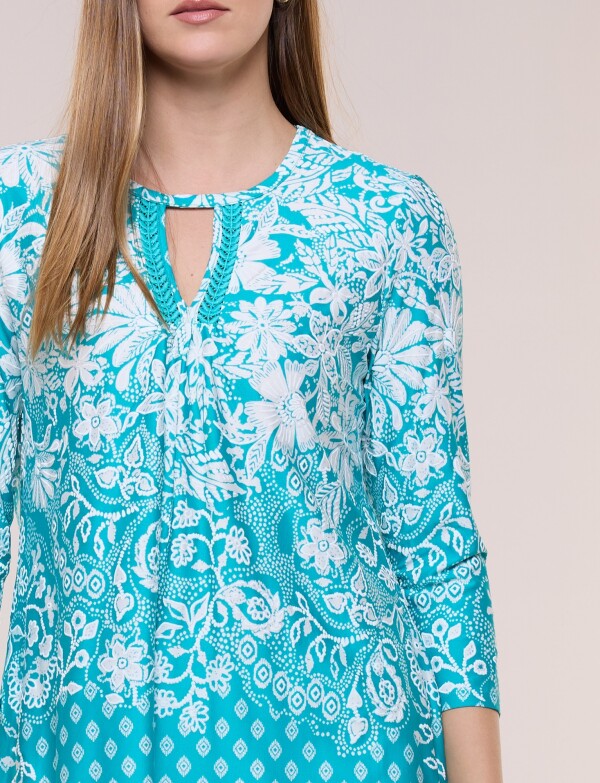 Blusa Keyhole Printed TURQUESA/MULTI