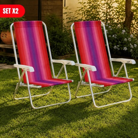Set x2 Silla reclinable 4 posiciones aluminio ROJO
