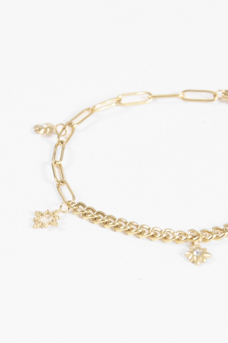 Pulsera acero con dijes dorado