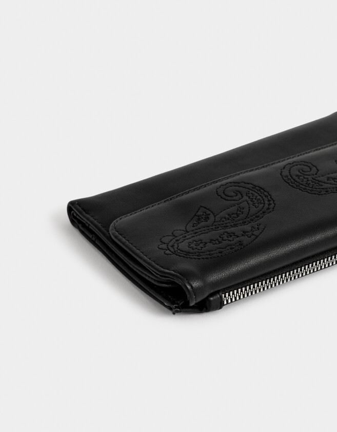 Ficheros Boho Billetera Fichero Bordada - Negro