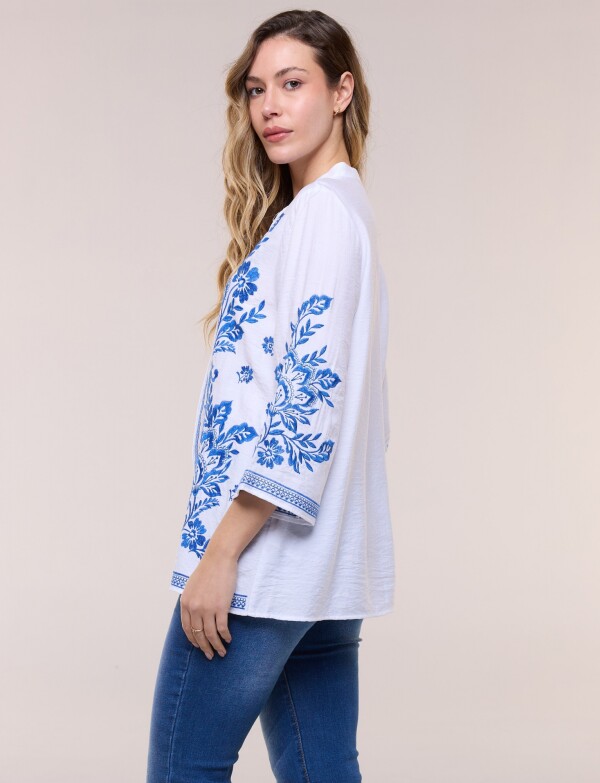Blusa Bordado Floral BLANCO/AZUL