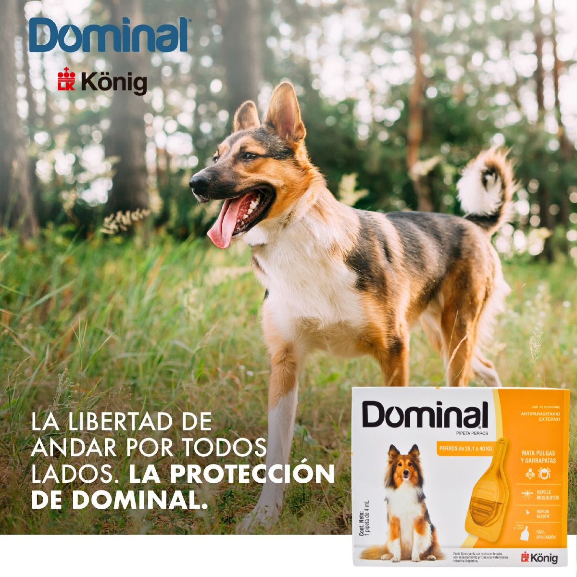 PIPETA ANTIPULGAS Y GARRAPATAS PARA PERROS DOMINAL KONIG - DE 25,1 A 40 ...