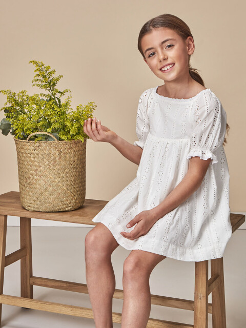 Vestido De Openwork Engomado Blanco Roto
