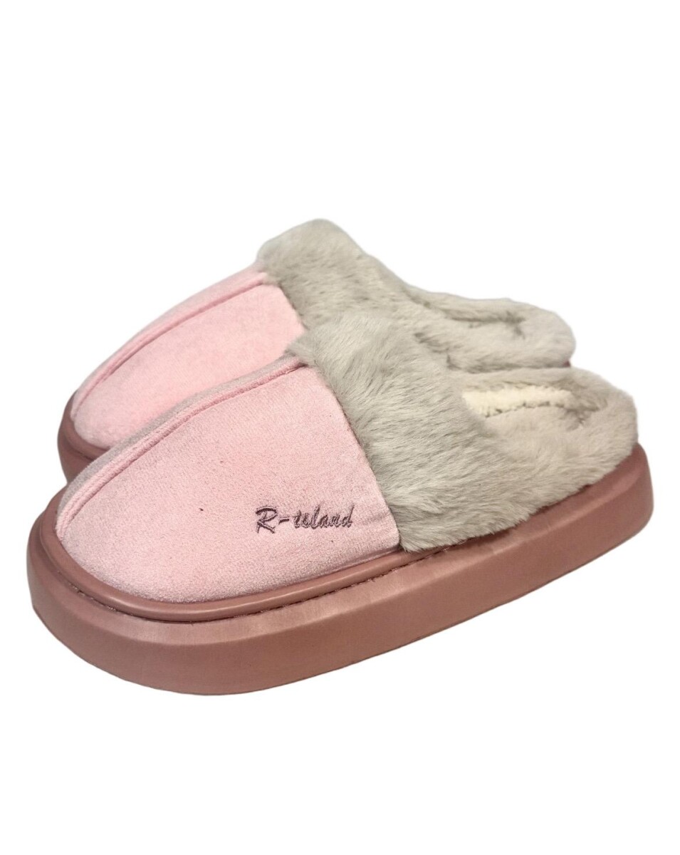 Pantufla Gamuza con Corderito Super Abrigada Antideslizante - Rosa 