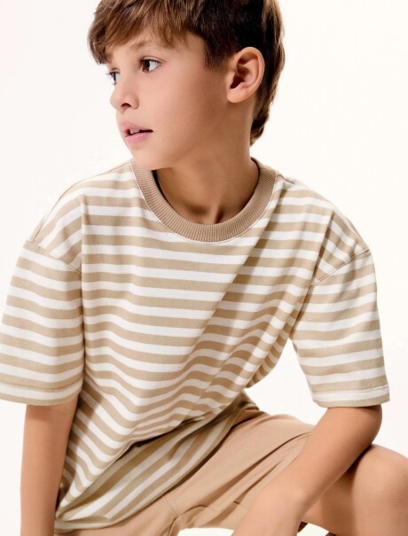 CAMISETA MANGA CORTA INFANTIL DE RAYAS BEIGE