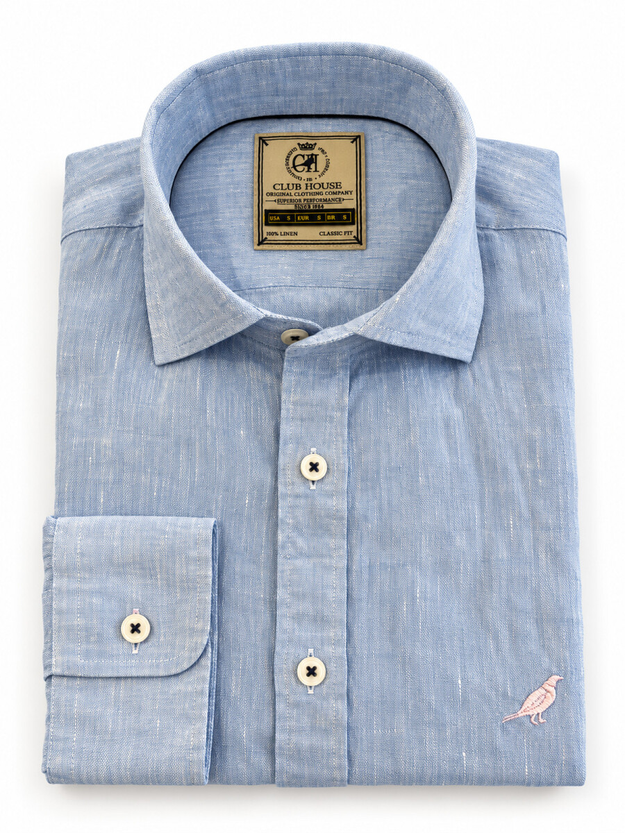 Camisa lino Short Collar - Sky Blue 
