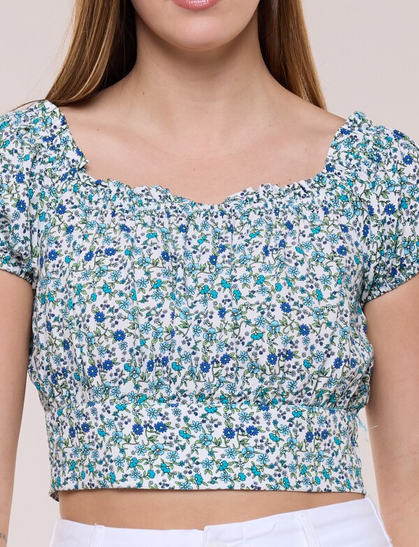 Top Con Lazo Y Mangas Fruncidas MULTI/BLANCO
