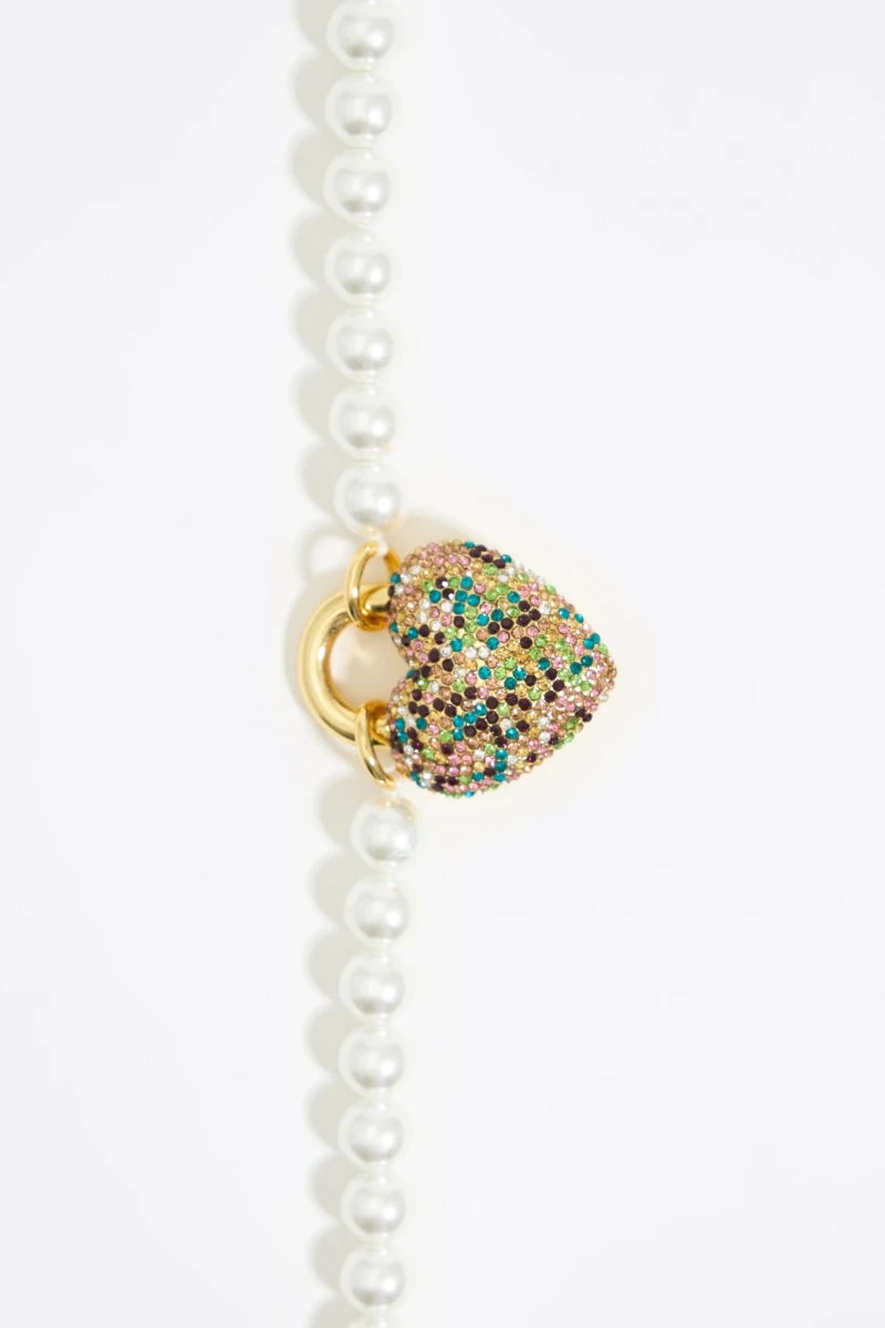 COLLAR PERLAS Y CORAZÓN CRISTA Oro