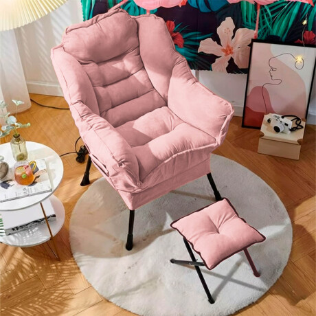 Silla Sillón Butaca Lazy Con Posapie Otomano Bolsillo Rosa