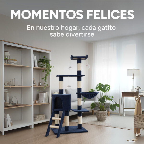 Rascador Torre 5 Niveles En Felpa Y Sisal Para Gato Juego Color Azul