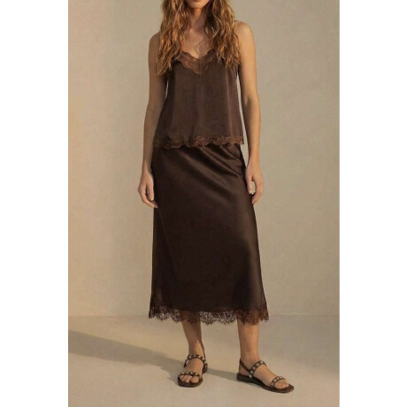 Blusa Satinada Con Encaje Chocolate