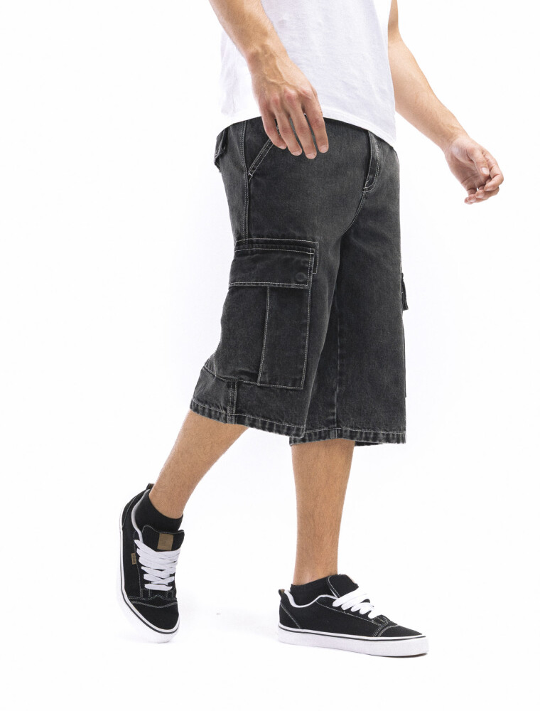 Bermuda Jean Cargo Overzise Negro