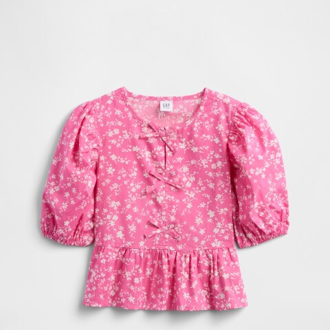 V-W PUFF SLV TOP PINK FLORAL