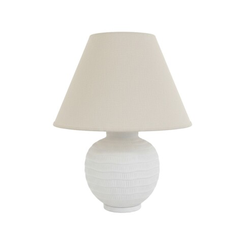 LAMPARA BEIGE C/BASE CERAMICA BLANCO P/MESA Unica