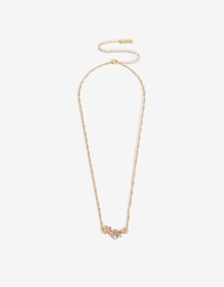 Cadena Corta con Dije Esmalte Collar Con Dije Flor - Dorado